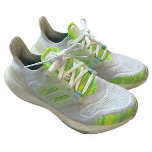 adidas White and Neon Green UltraBoost 22 Sneakers Womens size 8